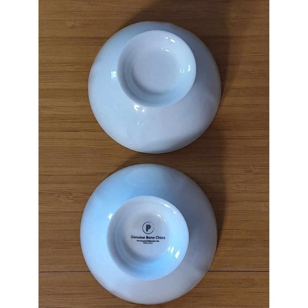 Set of 2 Genuine Bone China White Footed Bowls Pedestal Soup Cereal Dessert 4.5